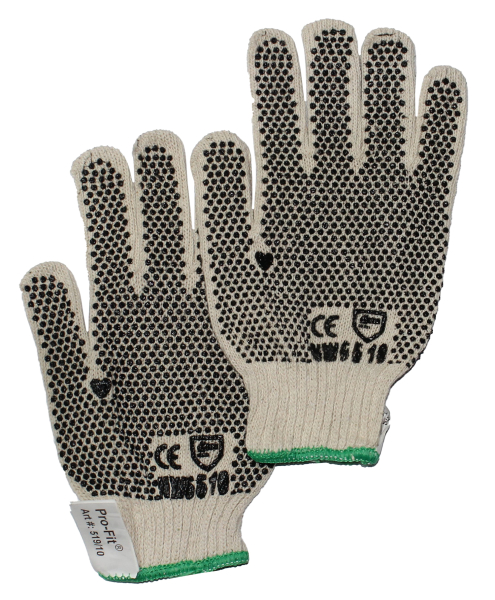 12 x Pro-Fit 519 Baumwoll-Grobstrick-Schutzhandschuhe mit Vinyl-Noppen  Gr.10
